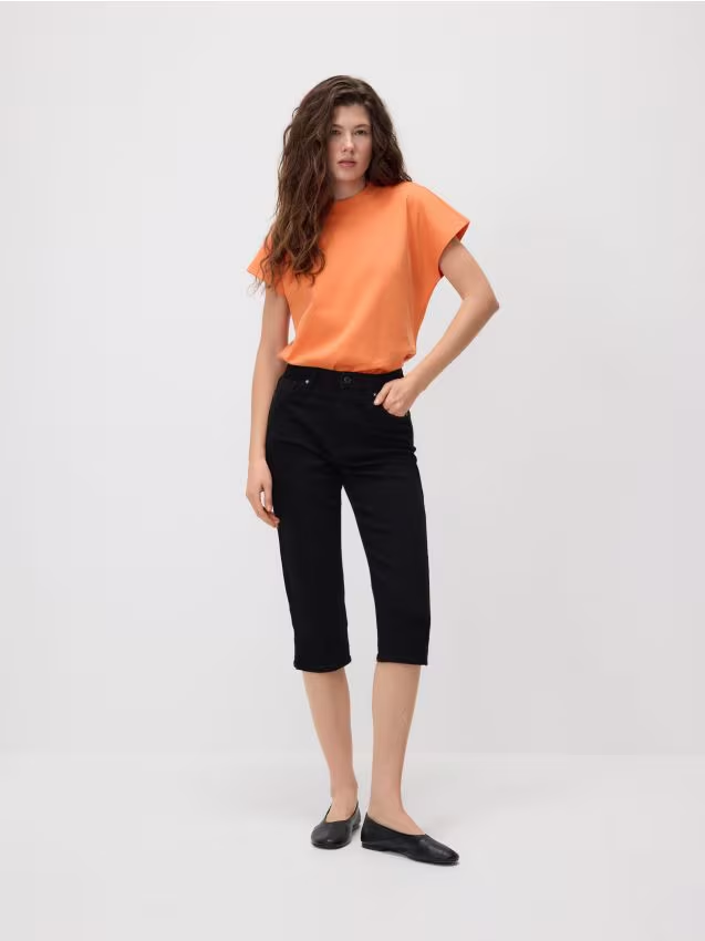 Reserved - Jeansy capri - czarny