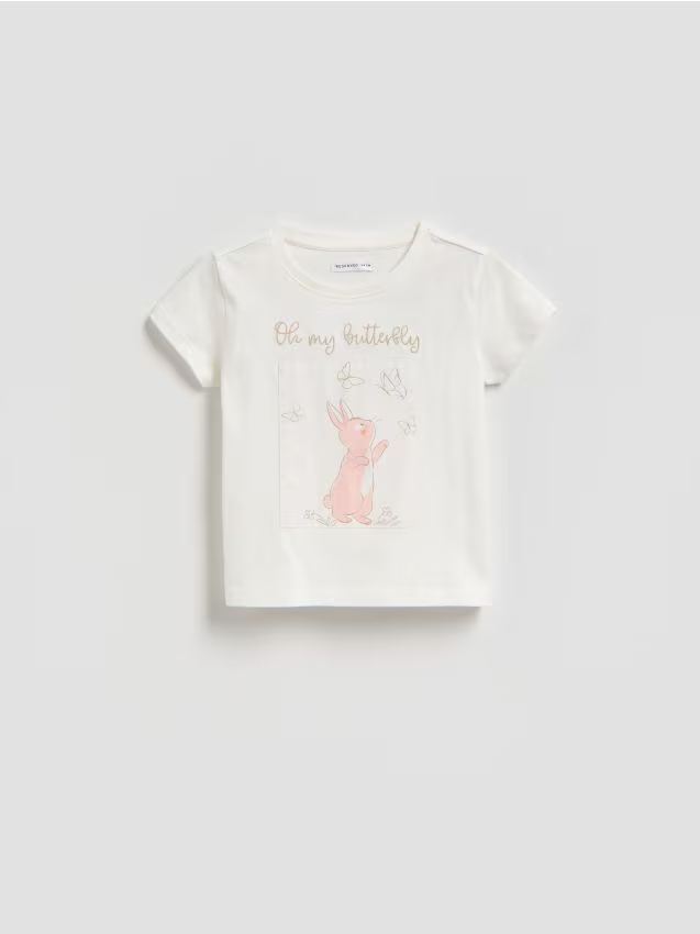 Reserved - Bawełniany t-shirt z nadrukiem - biały miniaturka