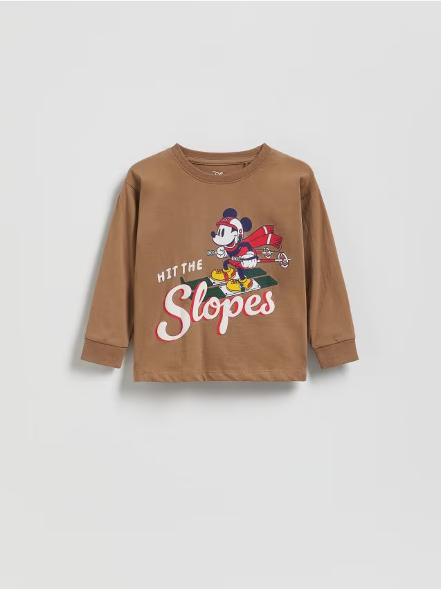 Reserved - Bawełniany longsleeve Mickey Mouse - brązowy miniaturka