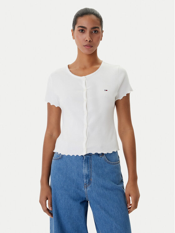 Tommy Jeans Bluzka DW0DW20377 Biały Slim Fit