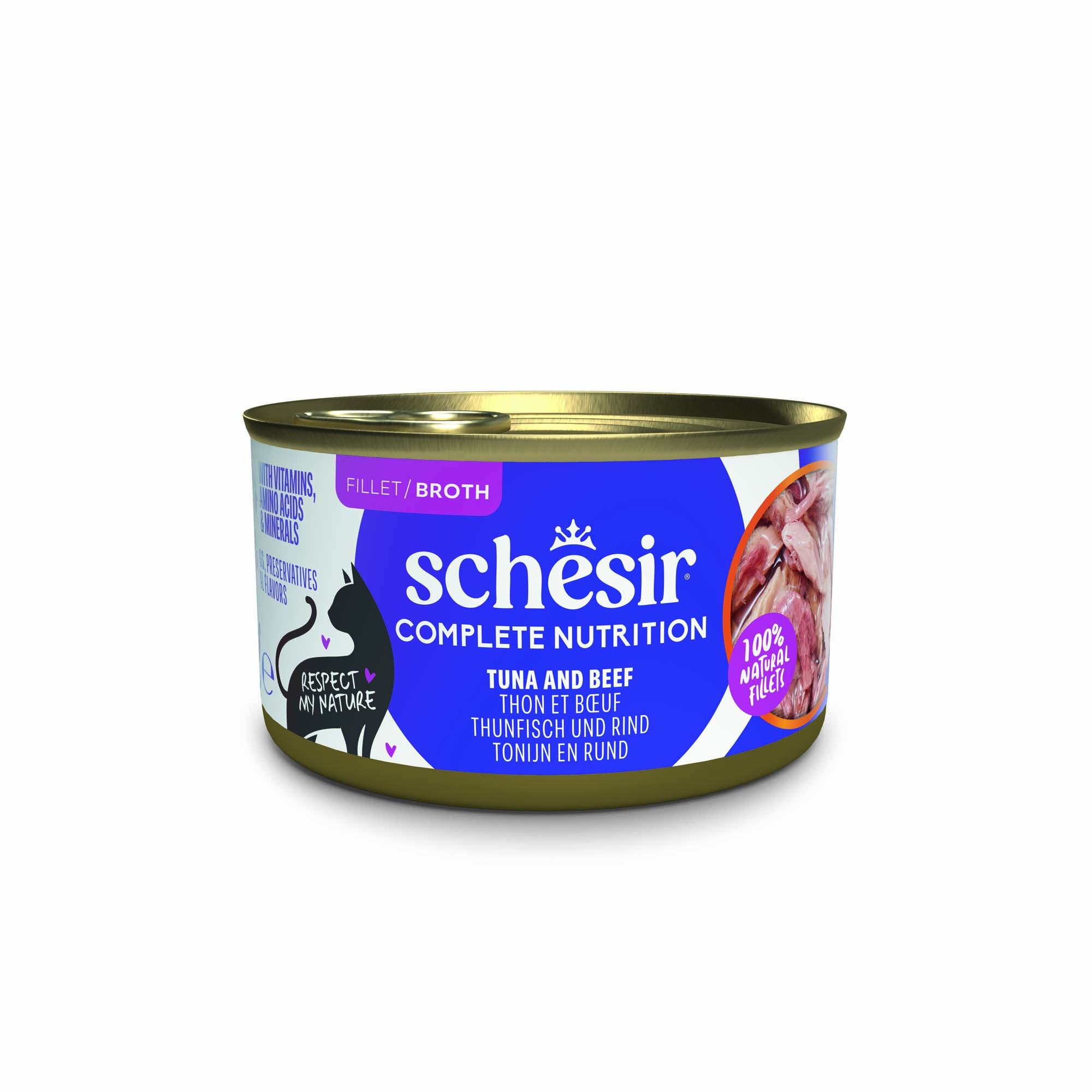 Korzystny pakiet Schesir Complete Nutrition, filet w bulionie, 24 x 85 g - Tuńczyk z wołowiną