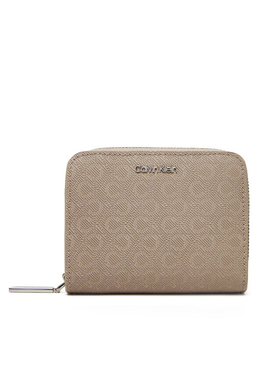 Calvin Klein Mały Portfel Damski Ck Must Aop Md Zip Around W Flap LV04F1037G Beżowy