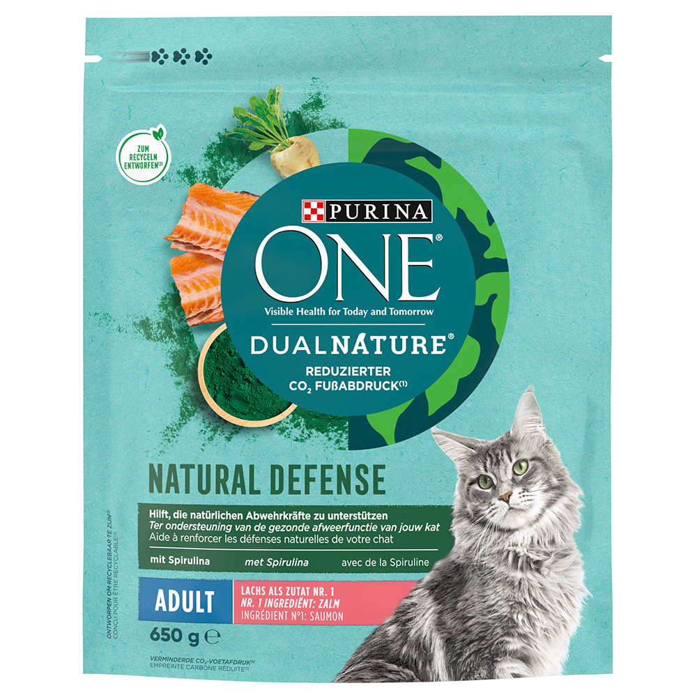25% taniej! Purina ONE, karma sucha, 2 x 450 g / 650 g / 750 g - Dual Nature, łosoś ze spiruliną, 2 x 650 g
