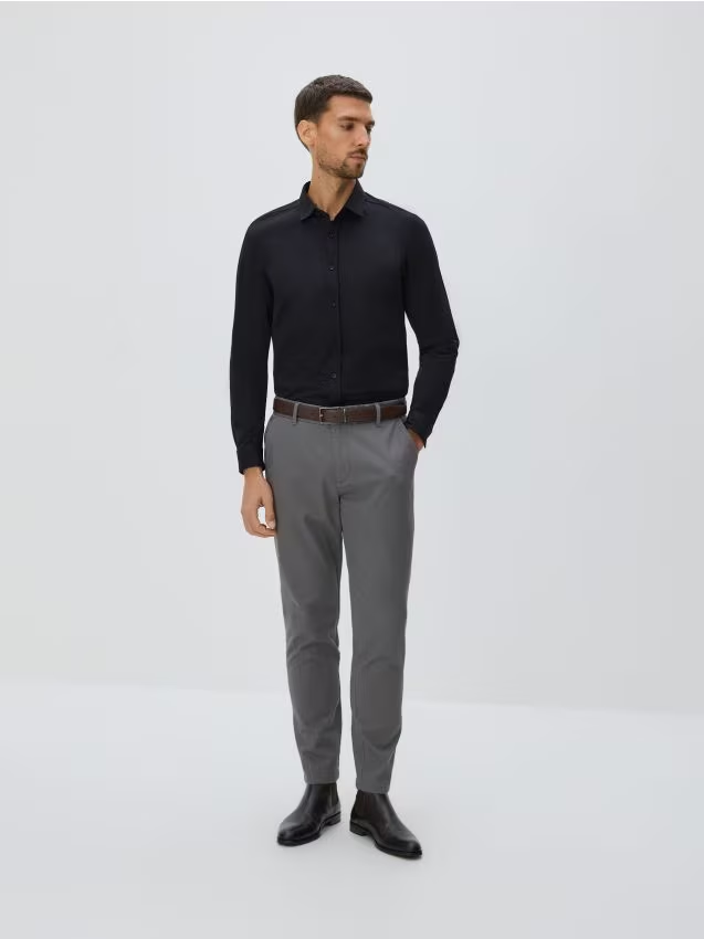Reserved - Bawełniane spodnie slim fit - ciemnoszary miniaturka