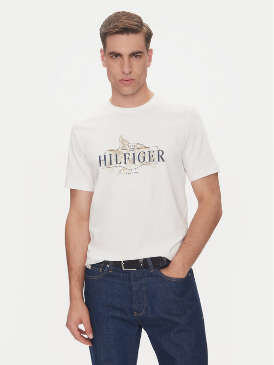 Tommy Hilfiger T-Shirt Tropical Floral MW0MW39353 Biały Regular Fit