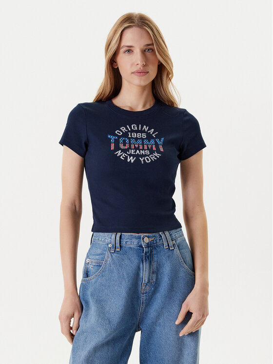 Tommy Jeans T-Shirt DW0DW21421 Granatowy Slim Fit
