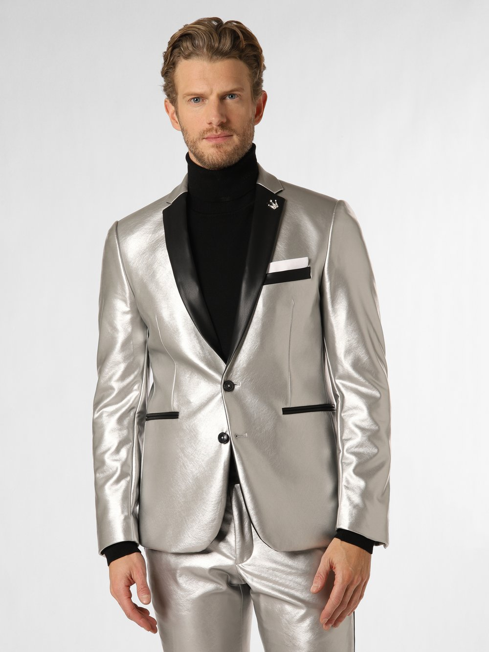 Finshley & Harding London Męska marynarka od garnituru modułowego Mężczyźni Slim Fit srebrny, 48
