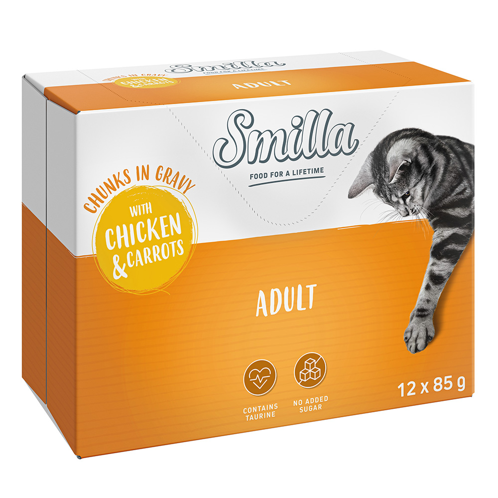 Megapakiet Smilla kawałeczki w sosie, z warzywami, 24 x 85 g  - Adult: kurczak z marchewką