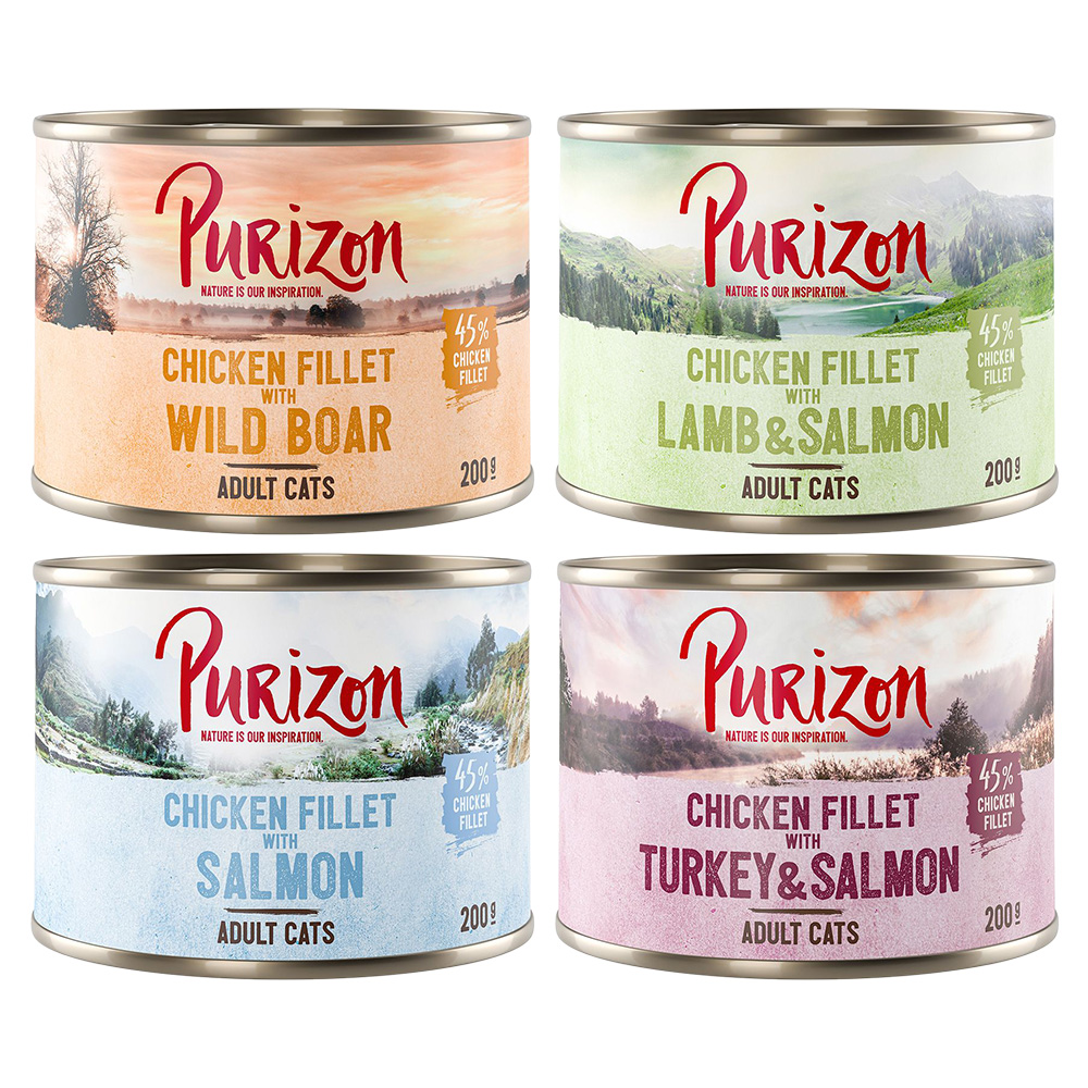 Purizon Original, 24 x 200 g, bez zbóż - Pakiet mieszany (6x dzik, 6x łosoś, 6x jagnięcina, 6x indykiem)