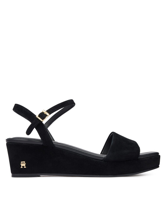 Tommy Hilfiger Sandały Suede Wrapped Mid Wedge FW0FW09235 Czarny