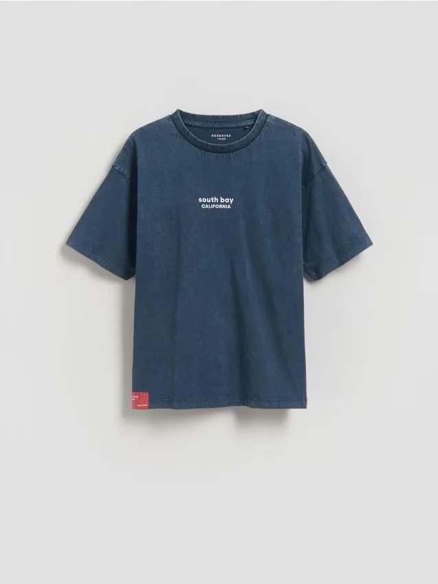Reserved - Bawełniany t-shirt - granatowy