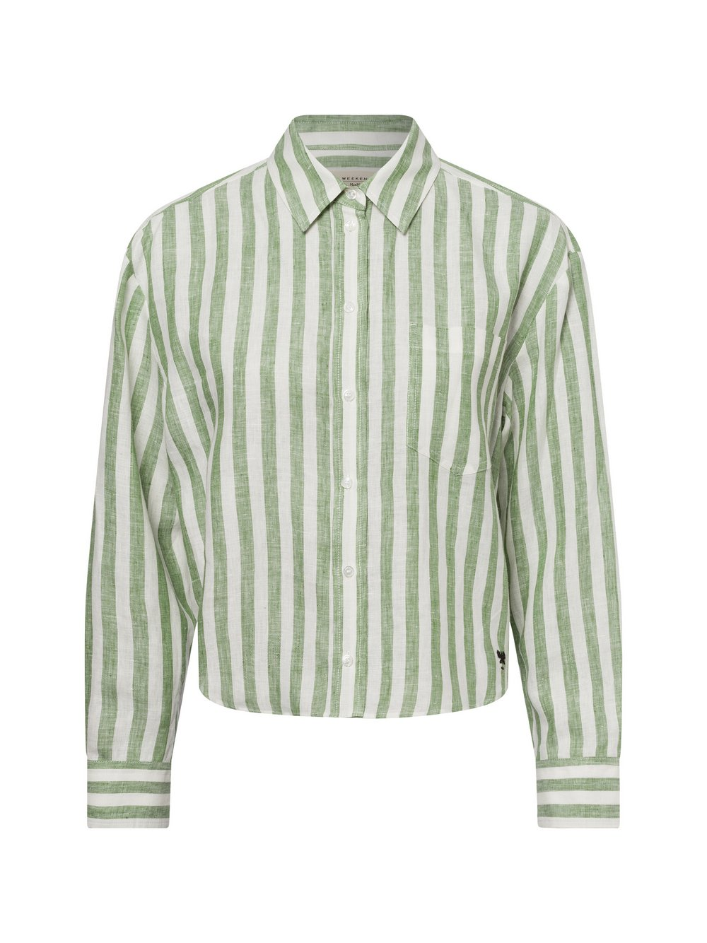 Weekend Max Mara Damska lniana bluzka koszulowa - Nolana Kobiety len zielony, 34