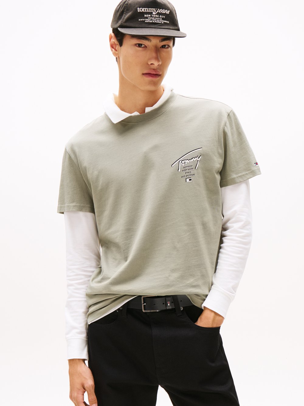 Tommy Jeans Koszulka męska Mężczyźni Bawełna zielony, S
