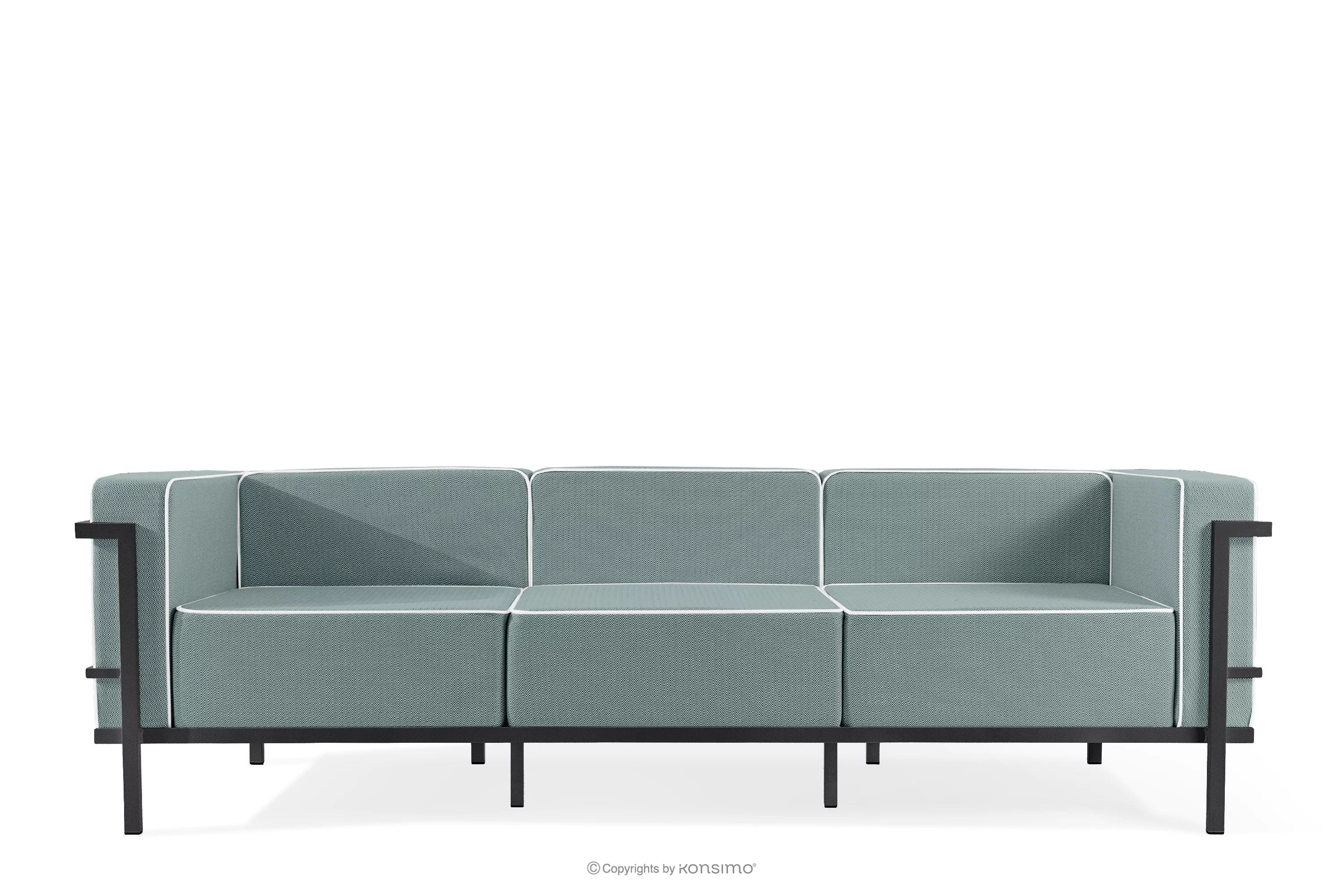Nowoczesna sofa ogrodowa 3 na metalowych nóżkach ciemny szary/ciemny zielony/biały TRIGLO