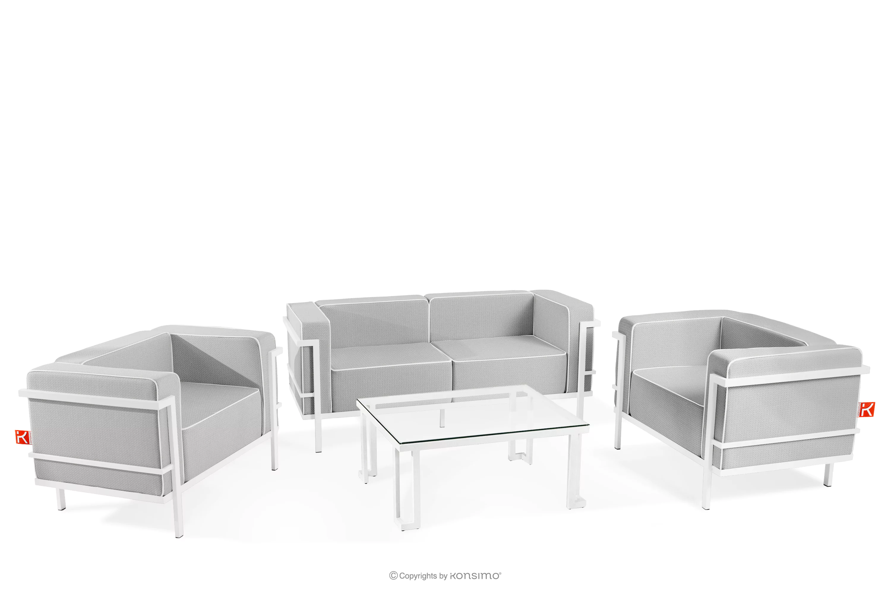 Zestaw mebli ogrodowych 2x fotel, sofa dwuosobowa, stolik biały/ciemny szary/biały TRIGLO