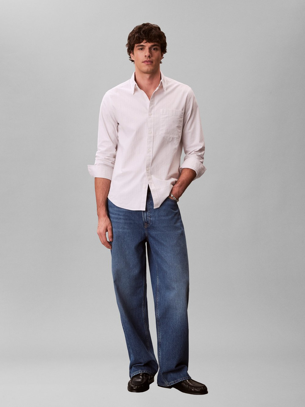 Calvin Klein Jeans Męska koszula casual Mężczyźni Regular Fit Bawełna szary, L