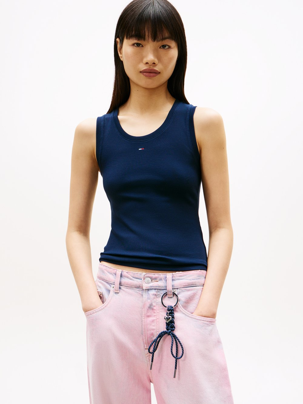 Tommy Jeans Damski podkoszulek Kobiety Bawełna niebieski, M