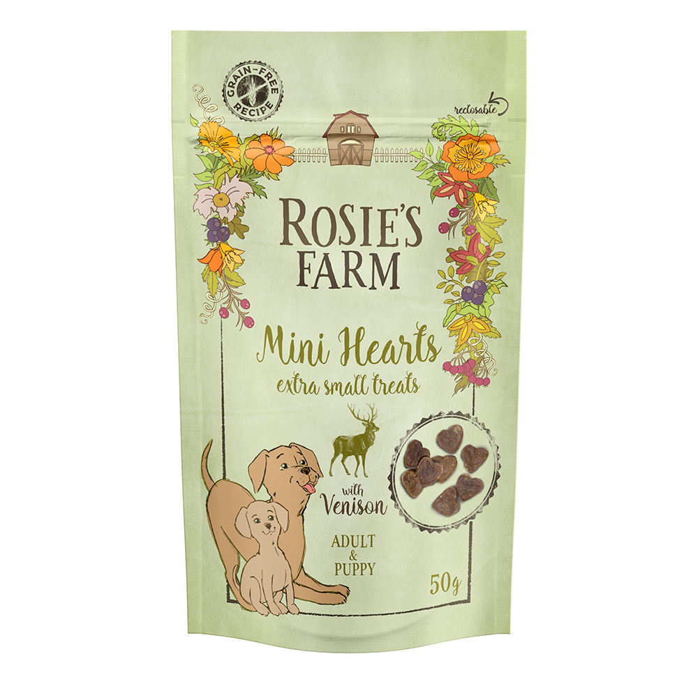 Rosie's Farm Snacks Puppy & Adult "Mini Hearts", dziczyzna - 5 x 50 g