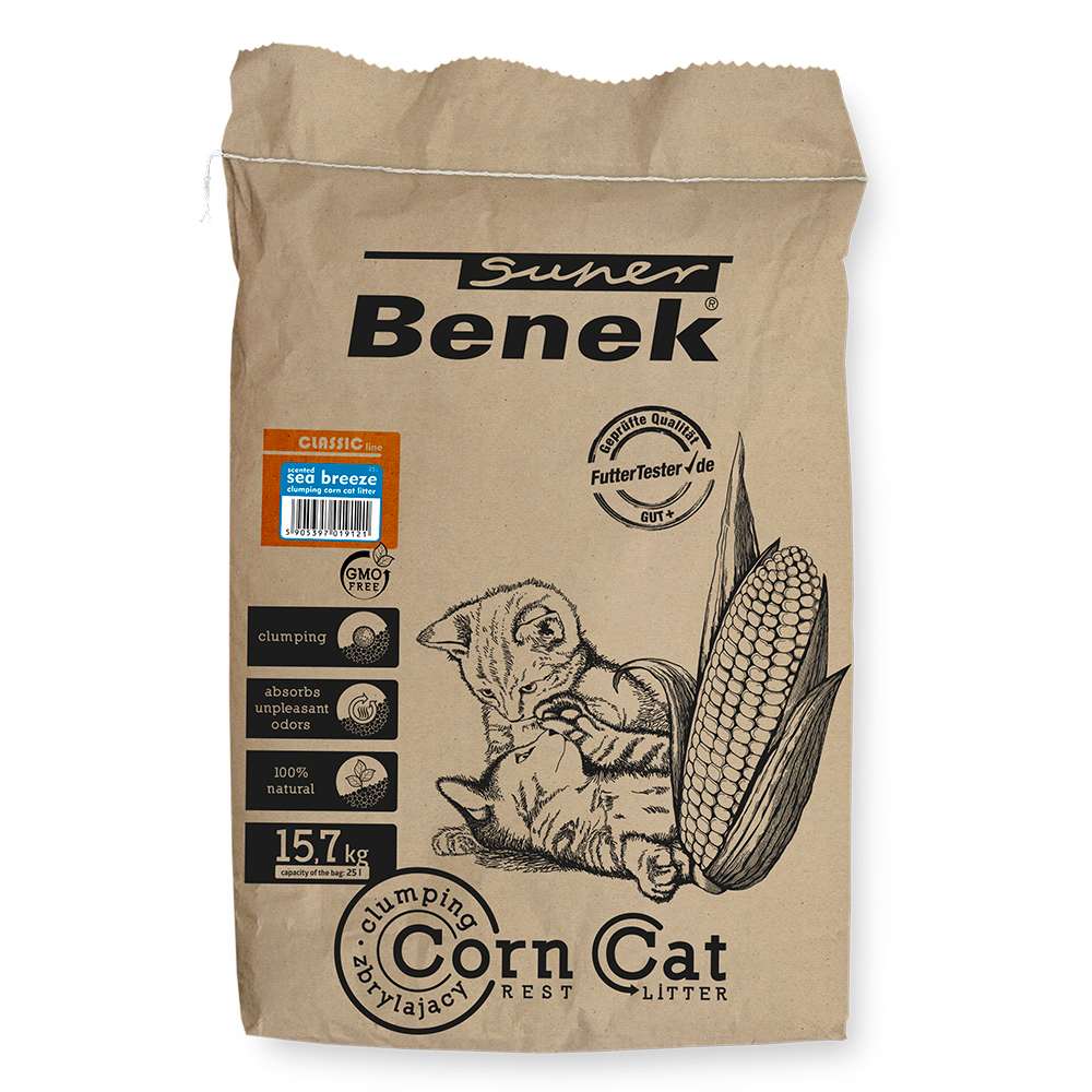 Super Benek Corn Cat, bryza morska, żwirek dla kota - 25 l (ok. 15,7 kg)