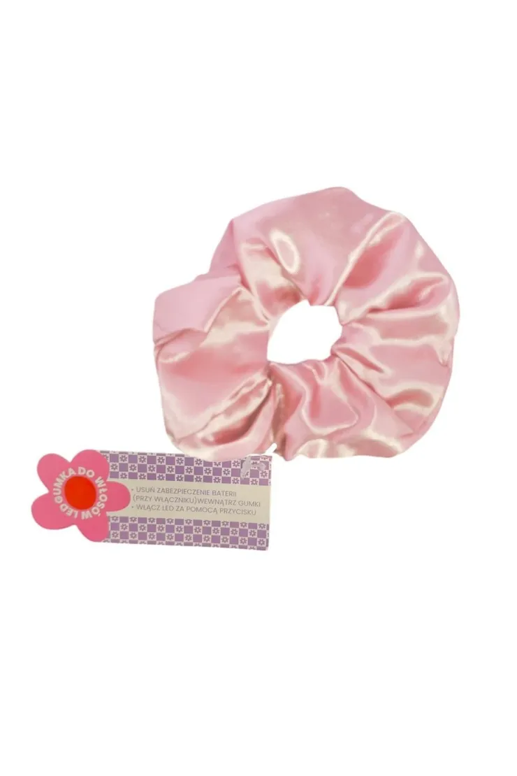 Gumka scrunchie do włosów led różowa