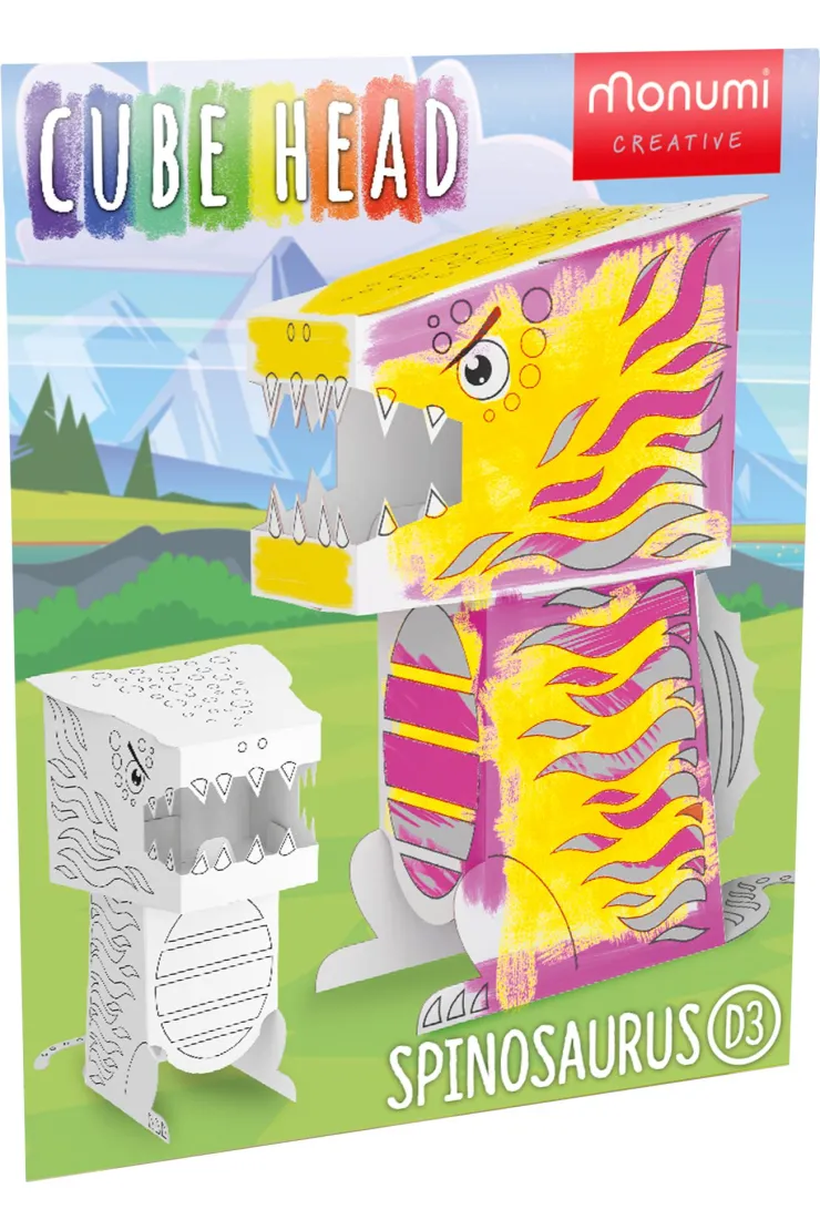 Cube head. Dino. Spinozaur. Złóż i pokoloruj