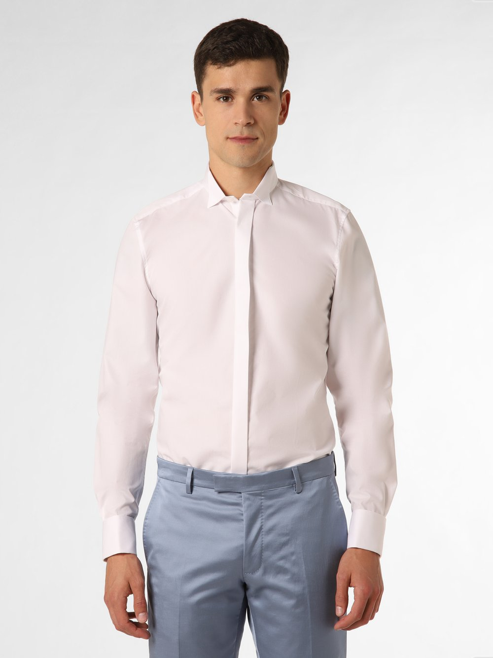Finshley & Harding Koszula męska łatwa w prasowaniu z wywijanymi mankietami Mężczyźni Slim Fit Bawełna biały, 41
