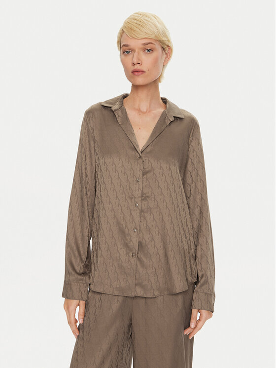 Calvin Klein Koszulka piżamowa Buttondown 000QS7302E Brązowy Regular Fit