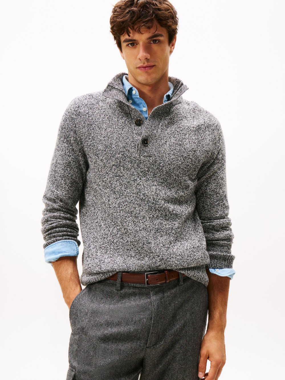 Tommy Hilfiger Męski wełniany sweter Mężczyźni szary, XXL