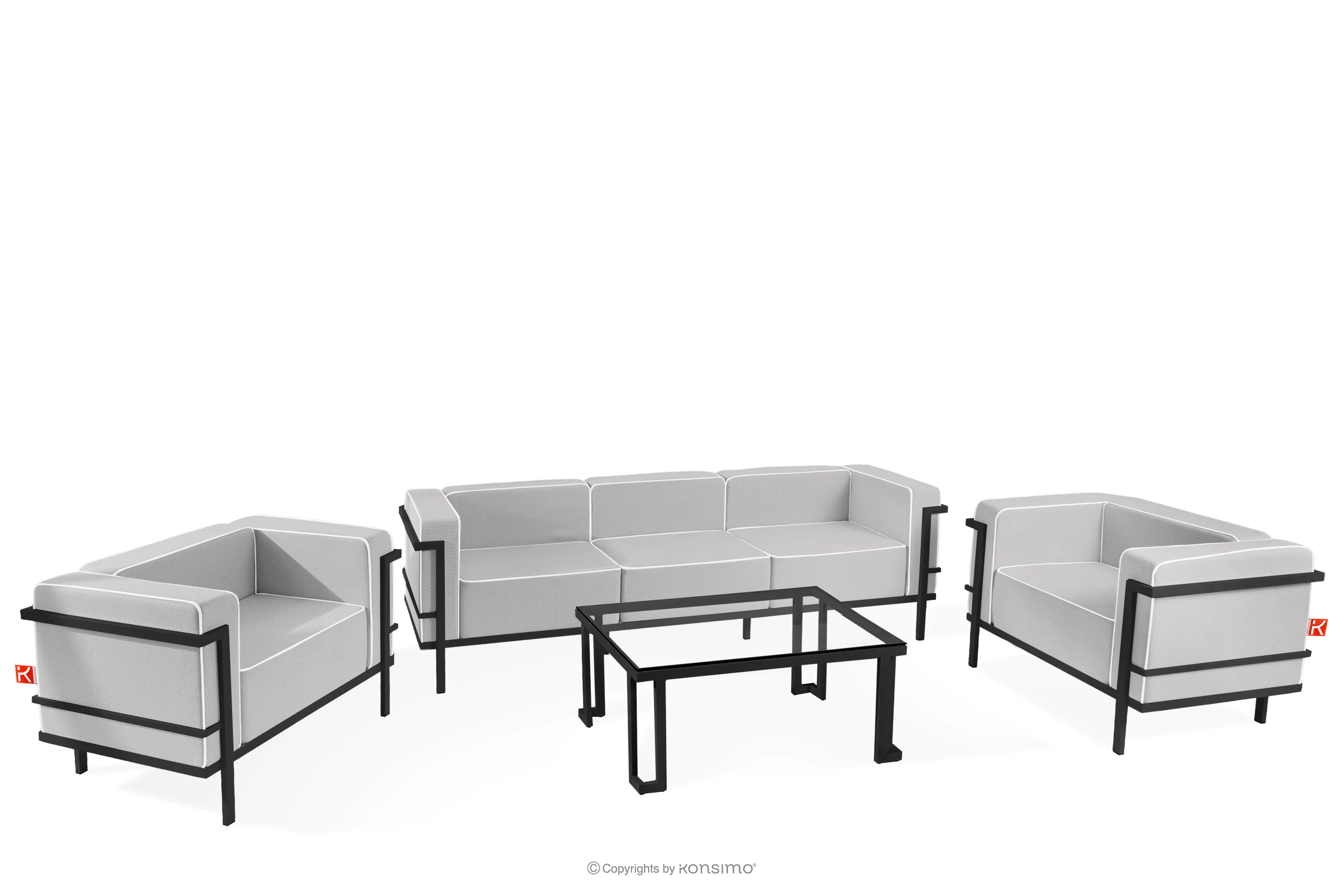 Zestaw mebli ogrodowych 2x fotel, sofa trzyosobowa, stolik ciemny szary/ciemny szary/biały TRIGLO