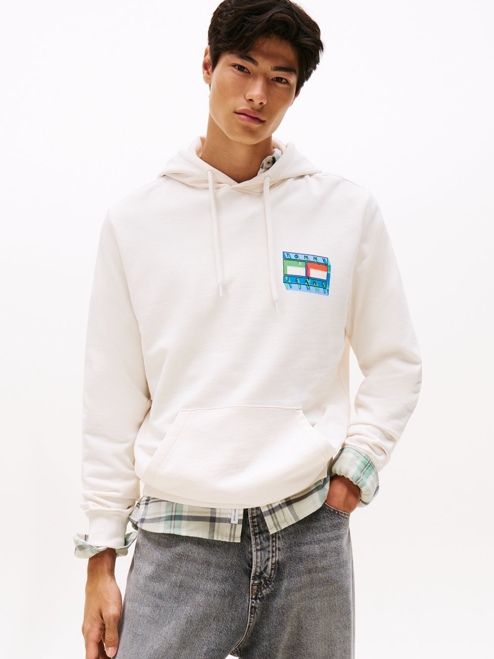 Tommy Jeans Męski sweter z kapturem Mężczyźni Materiał dresowy biały, XL