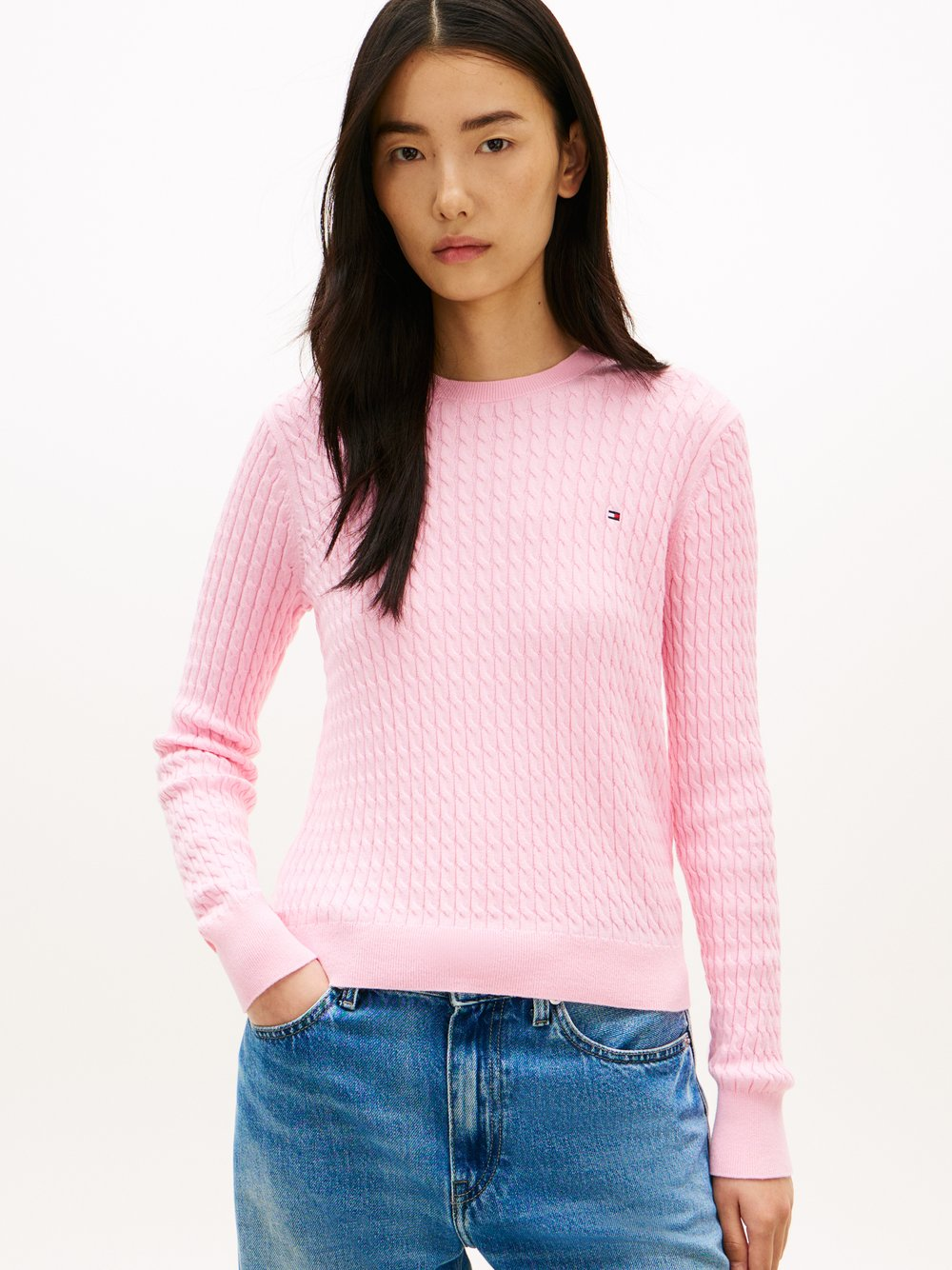 Tommy Hilfiger Sweter damski z dzianiny Kobiety Bawełna różowy, XL