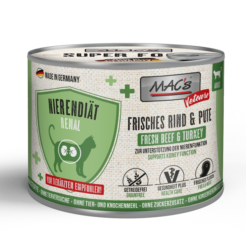 Korzystny pakiet MAC's CAT Vetcare Nierendiät / Renal, 24 x 200 g - Wołowina i indyk