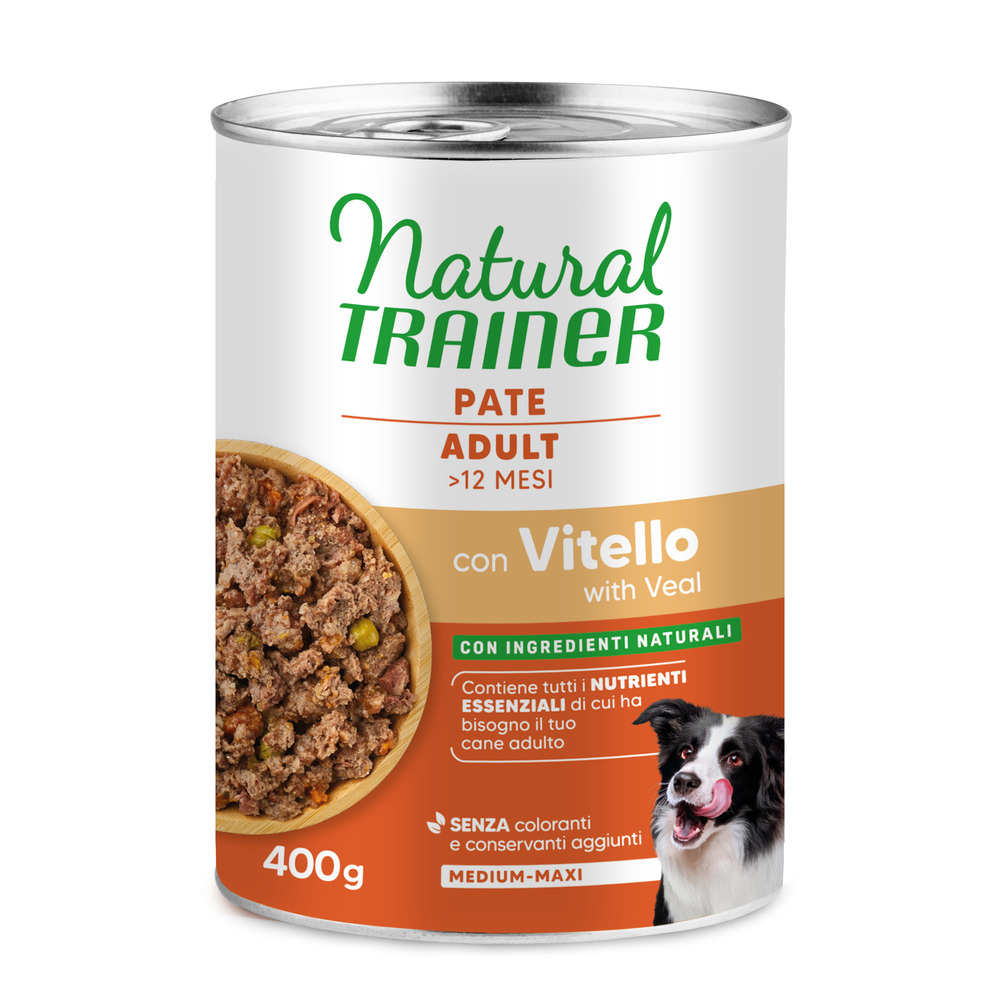 2 + 1 gratis! Natural Trainer, karma mokra dla psa, 3 x 400 g - Pate Medium & Maxi Adult, cielęcina