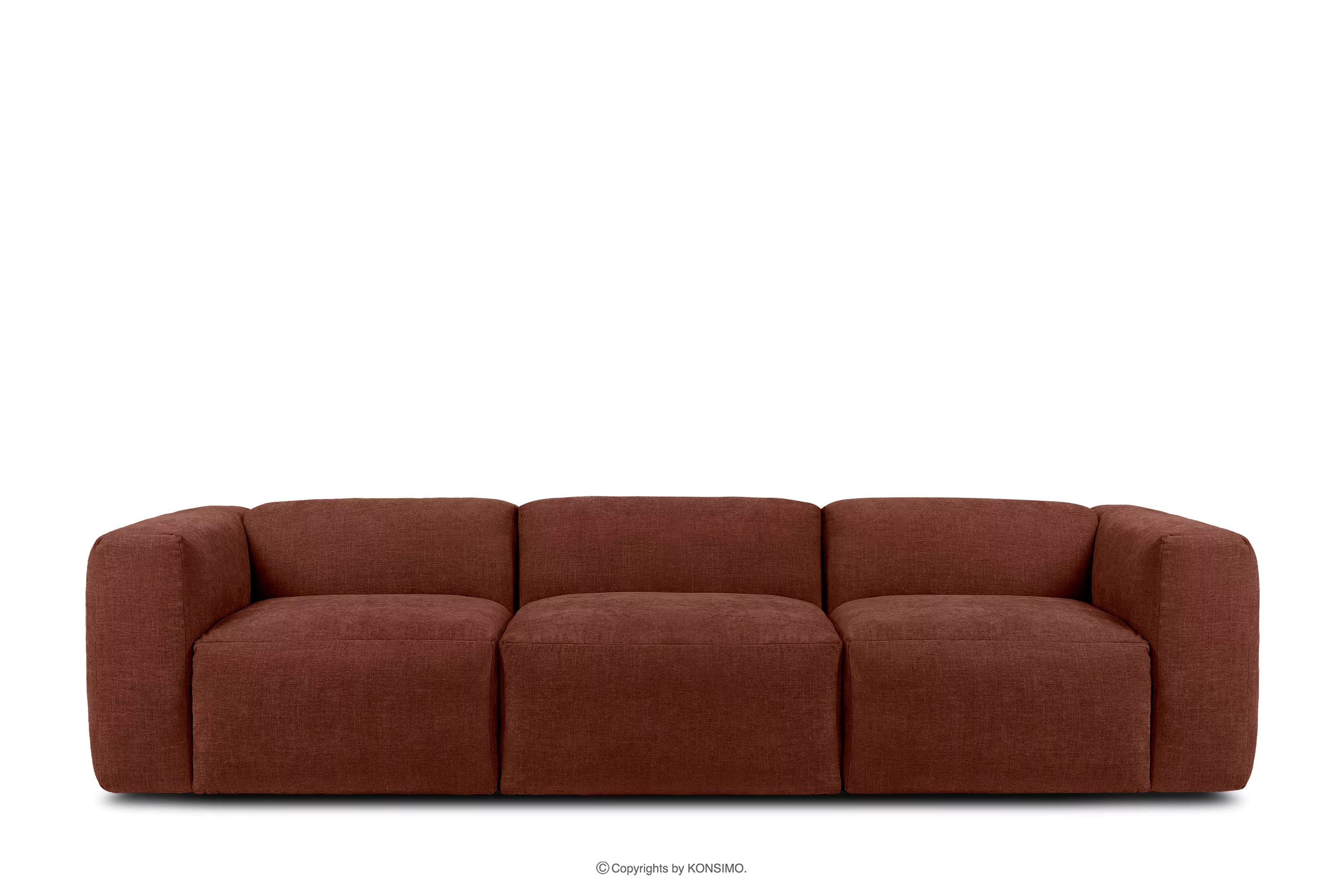 Sofa 3 boho modułowa w tkaninie plecionej pomarańczowa BUFFO