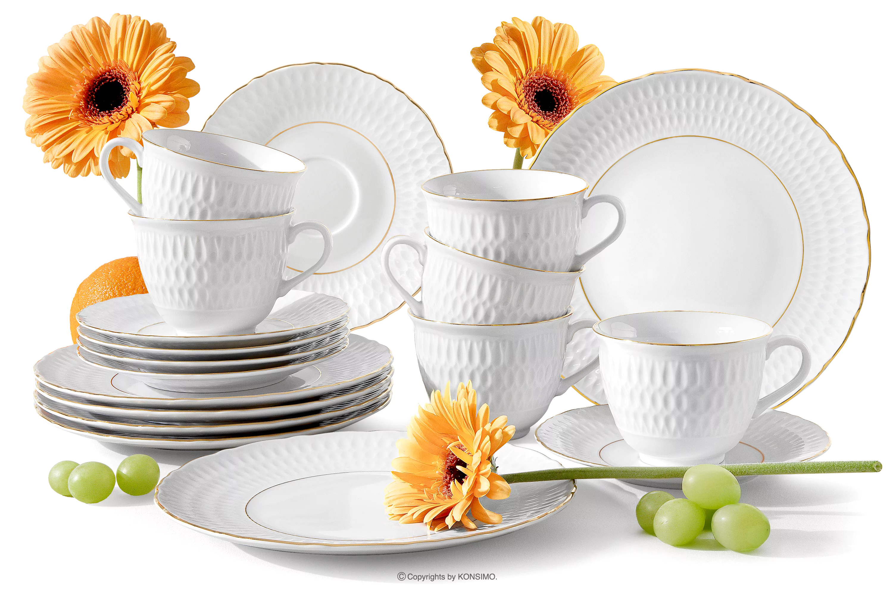 Elegancki zestaw kawowy z porcelany złota linia 6 os. (18 el.) SOFIA ZŁOTA LINIA