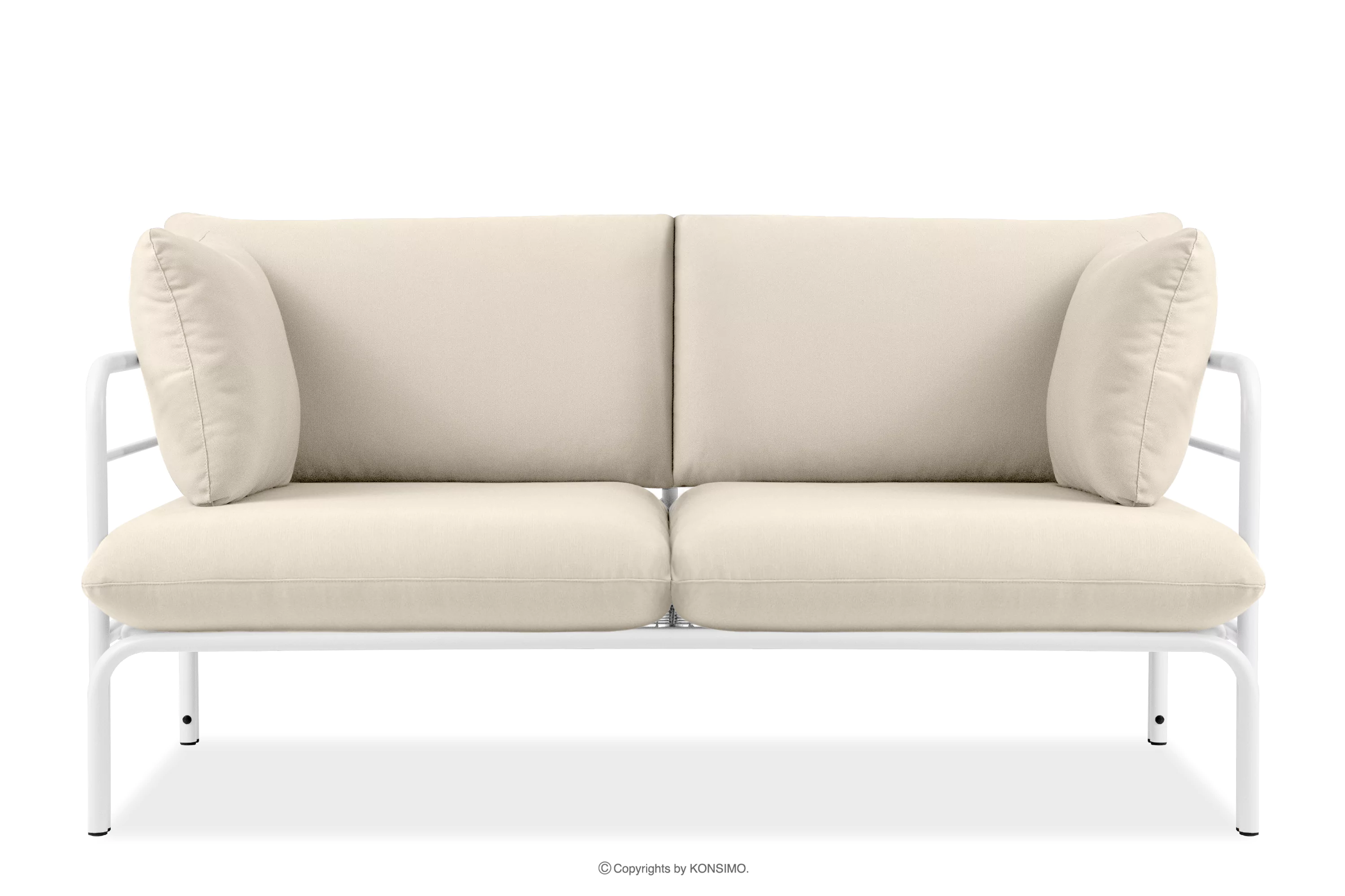 Loftowa sofa ogrodowa 2 na metalowych nogach biały/kremowy RAMBE