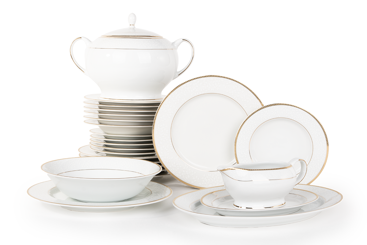 Serwis obiadowy polska porcelana 6 os. 24 elementy biały /złoty wzór NEW HOLLIS GOLD