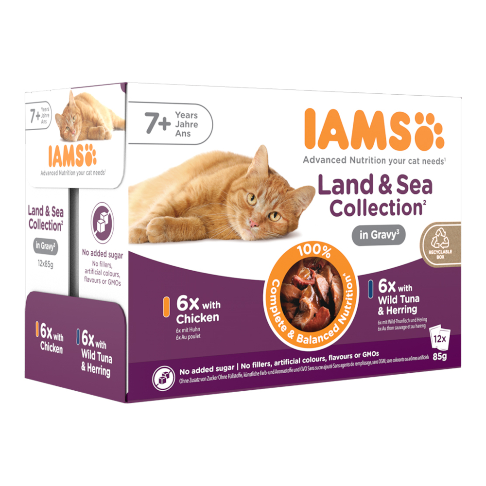 IAMS Advanced Nutrition Senior Land & Sea Collection w sosie - Pakiet mieszany I (2 smaki), 48 x 85 g