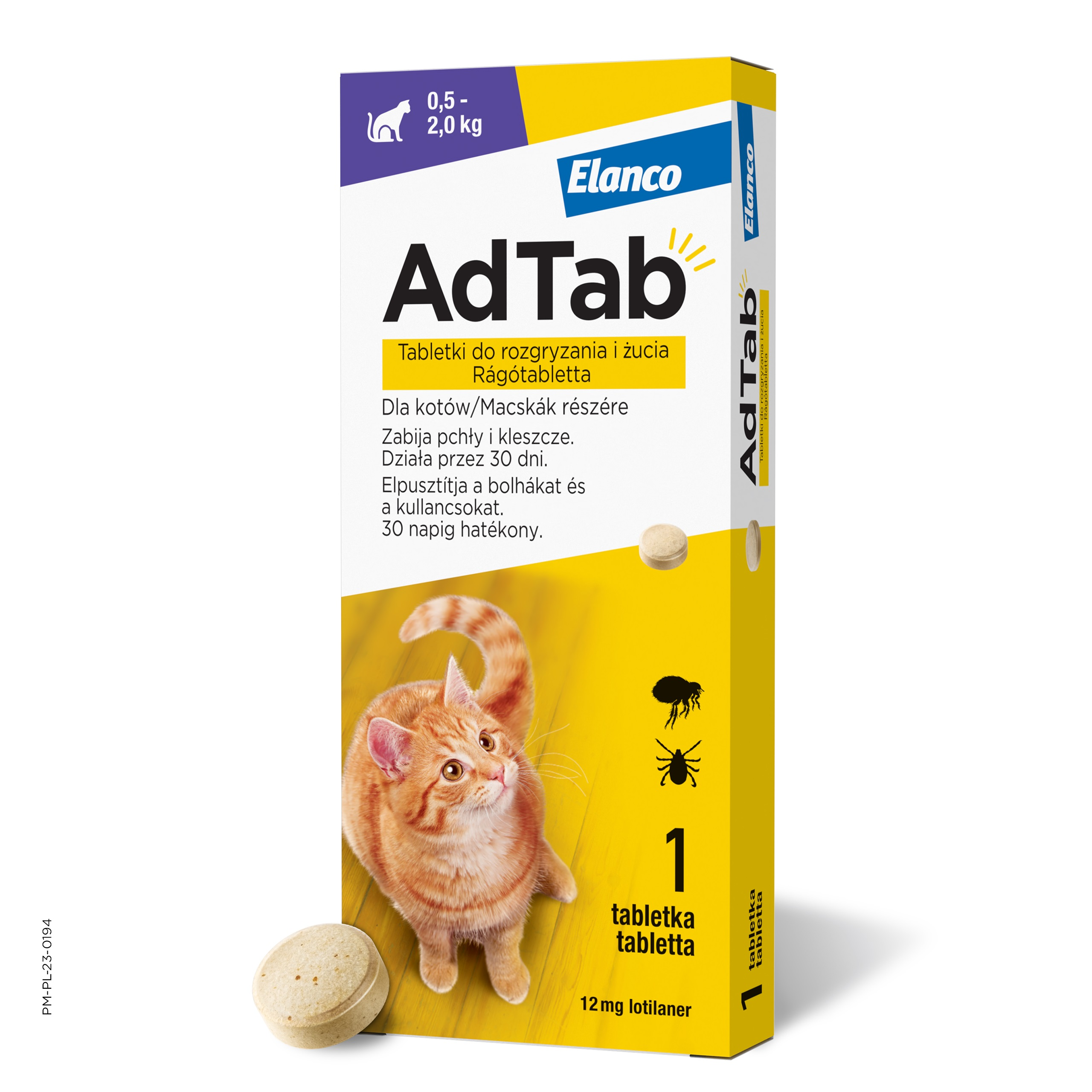 AdTab™ tabletka do rozgryzania i żucia przeciw pchłom i kleszczom dla kotów - 1szt.,12 mg, dla kotów o wadze 0.5 - 2 kg miniaturka