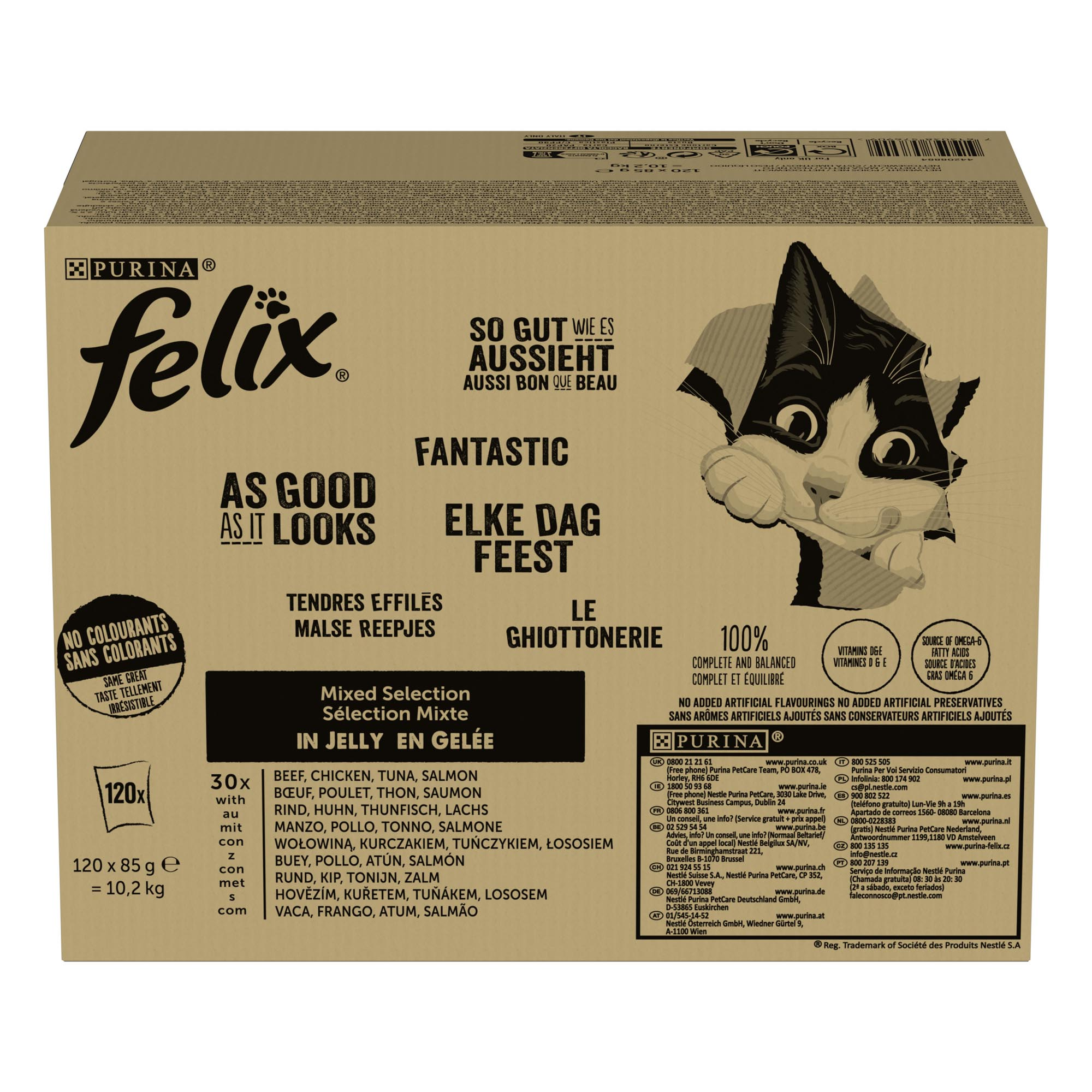 Pakiet Felix Fantastic w galarecie, So gut wie es aussieht, 120 x 85 g - Wołowina, łosoś, kurczak, tuńczyk