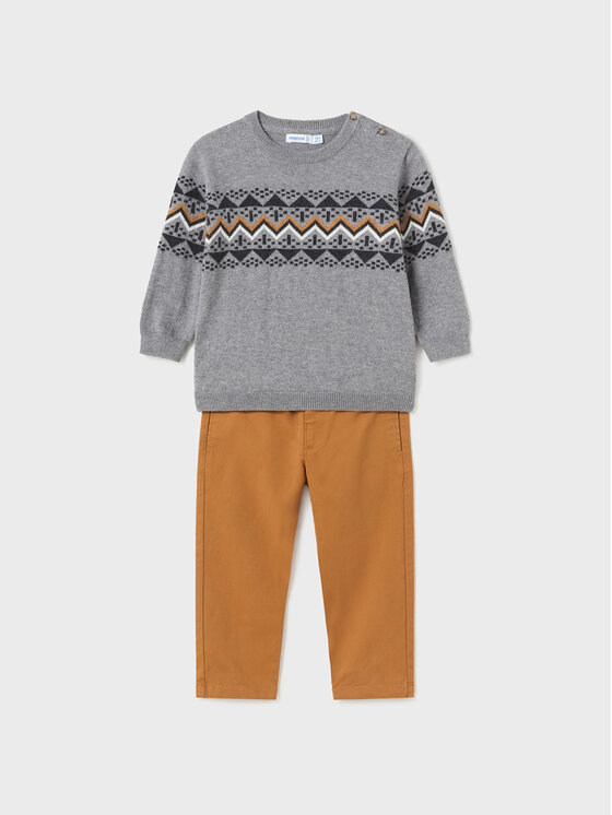 Mayoral Komplet sweter i spodnie materiałowe 2.544 Brązowy Regular Fit