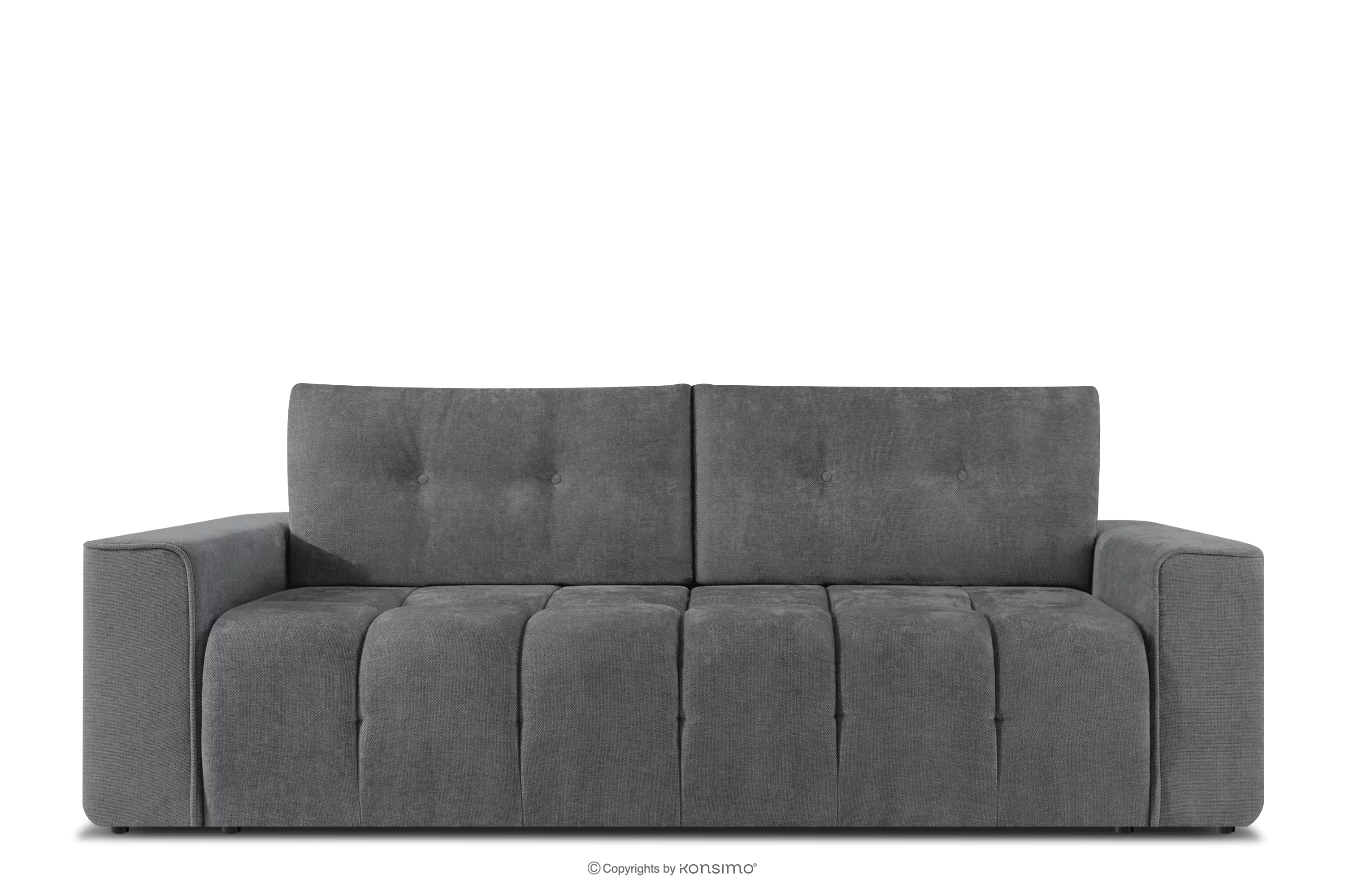 Pikowana sofa trzyosobowa rozkładana w tkaninie plecionej ciemny szary RUSA
