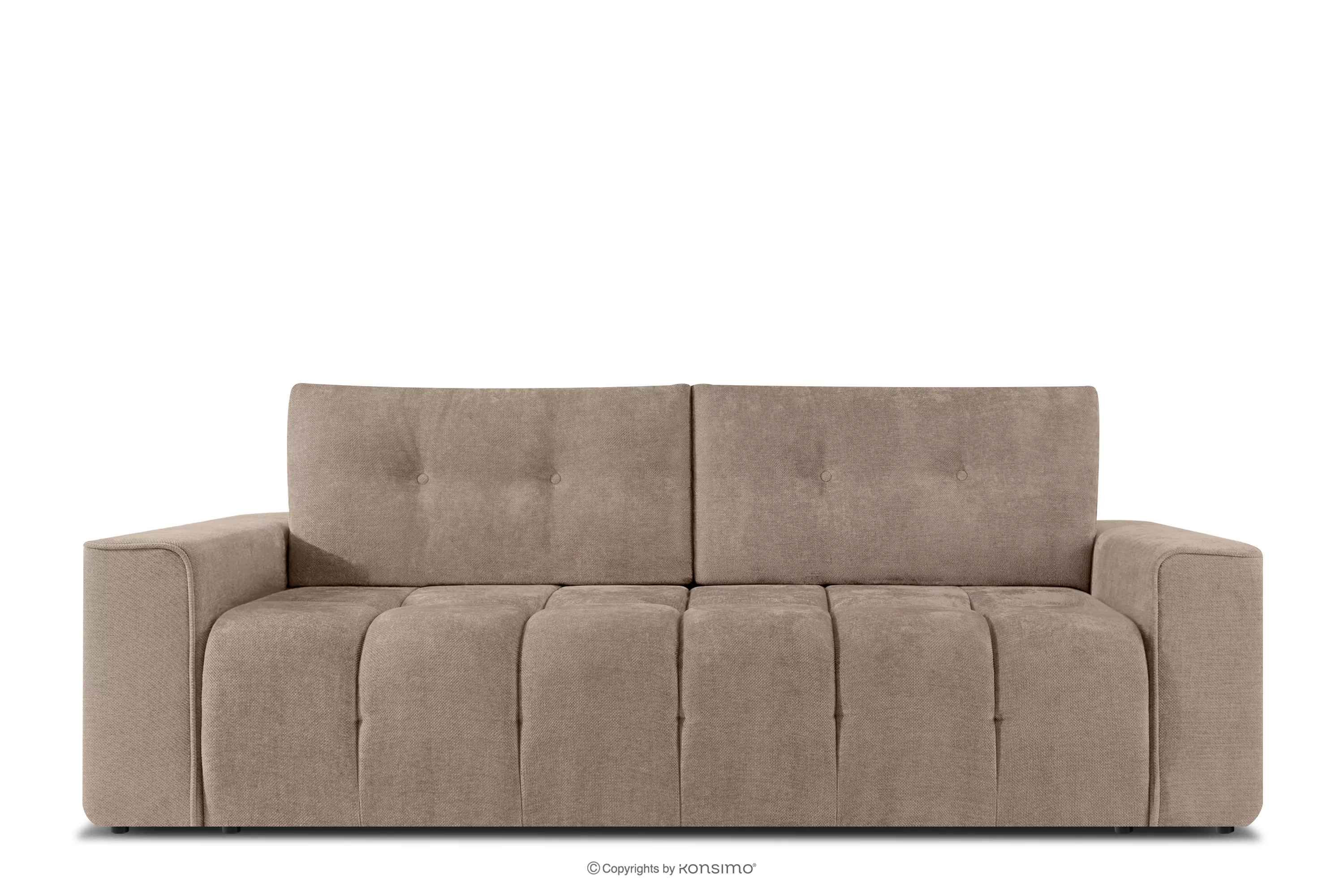 Pikowana sofa trzyosobowa rozkładana w tkaninie plecionej ciemny beżowy RUSA