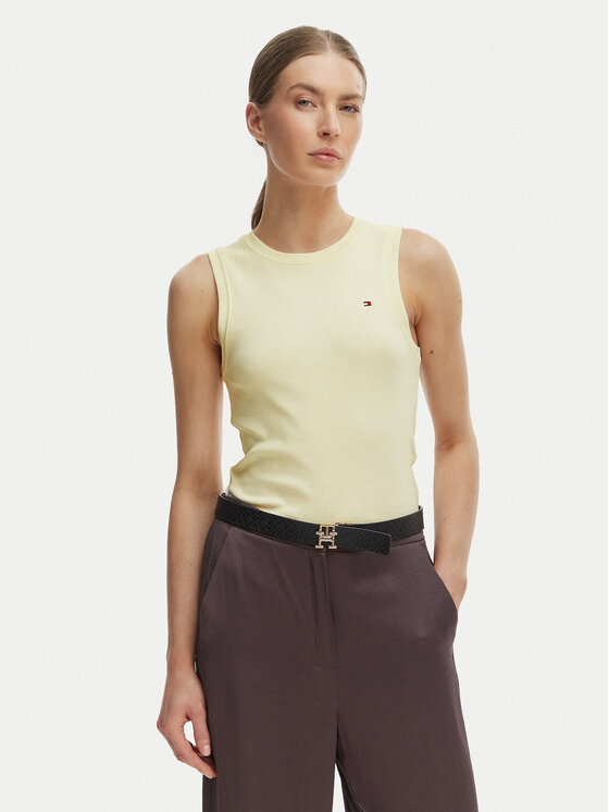 Tommy Hilfiger Top WW0WW47806 Beżowy Slim Fit