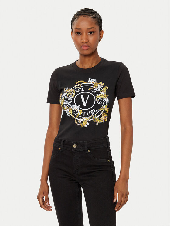 Versace Jeans Couture T-Shirt 78HAHC01 Czarny Regular Fit