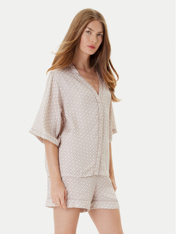 BOSS Koszulka piżamowa Sateen 50545615 Beżowy Relaxed Fit