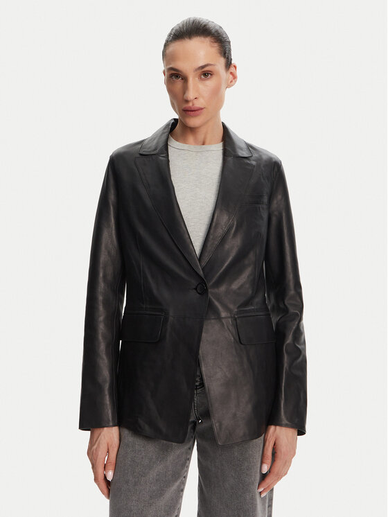 Serge Pariente Kurtka skórzana Caprice Czarny Slim Fit
