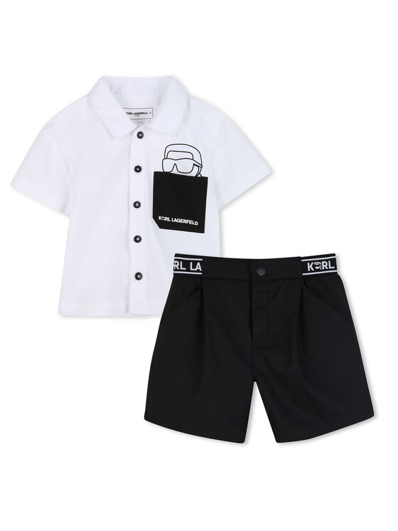 Karl Lagerfeld Kids Komplet koszula i szorty materiałowe Z31077 Czarny Regular Fit