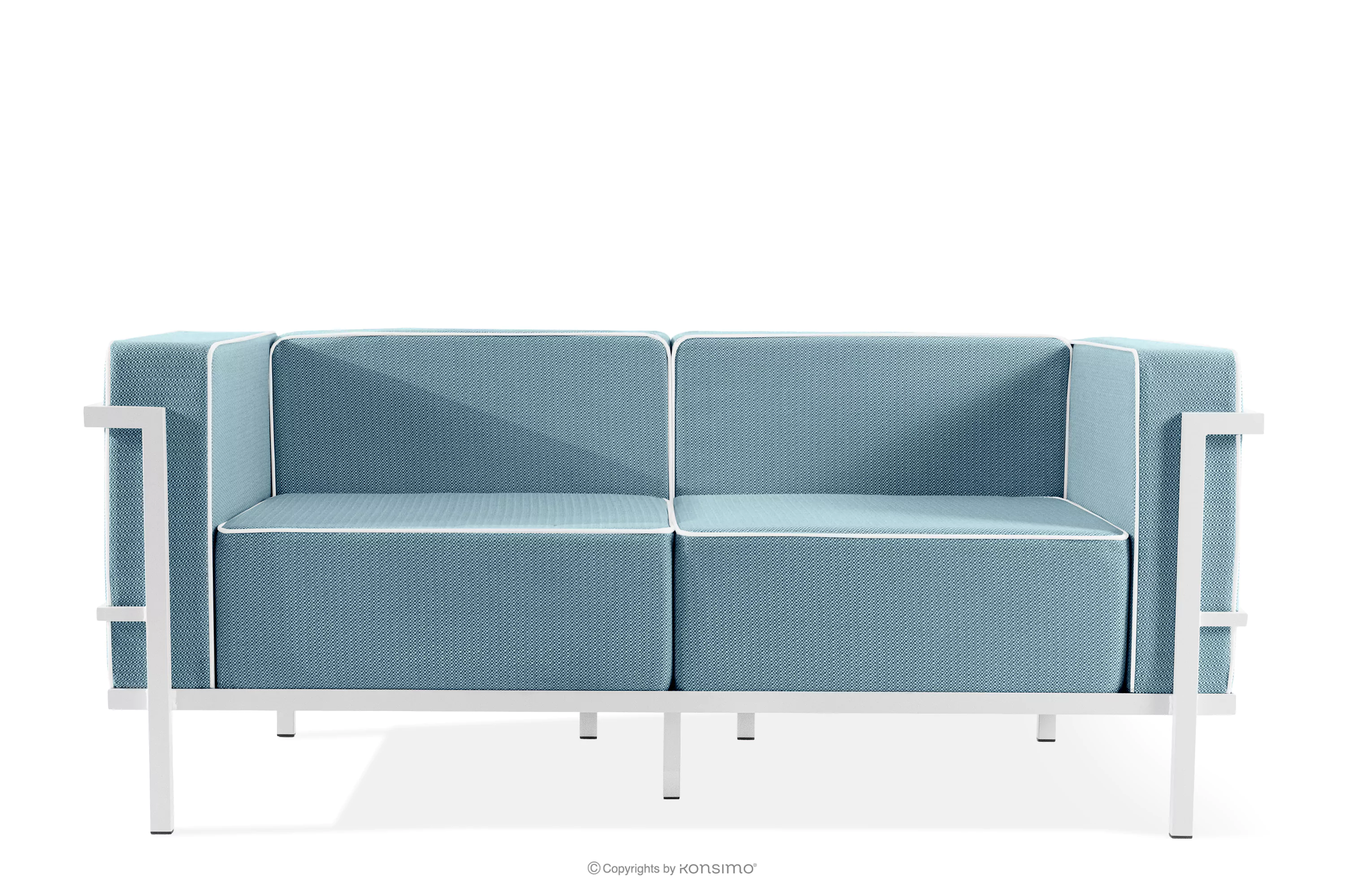 Nowoczesna sofa ogrodowa 2 na metalowych nóżkach biały/morski/biały TRIGLO