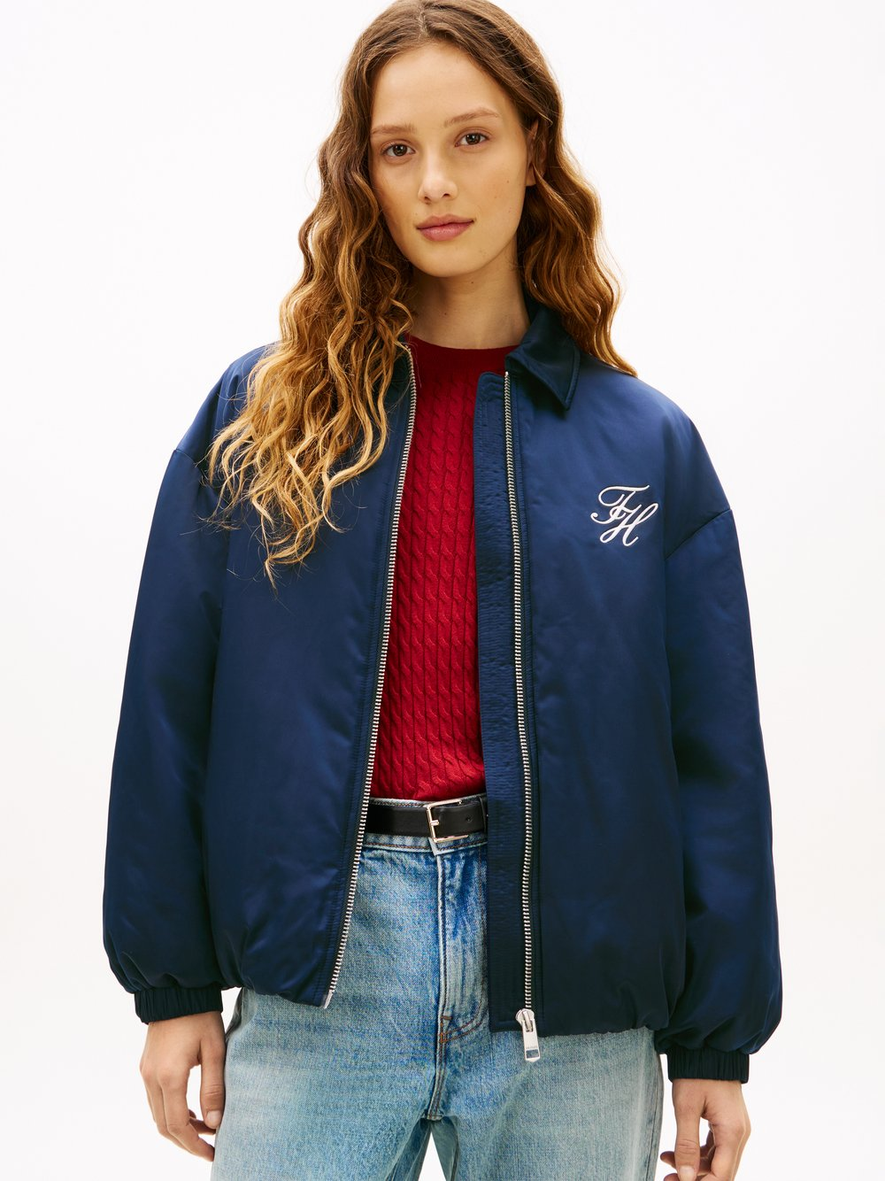 Tommy Hilfiger Damska kurtka bomber Kobiety Sztuczne włókno niebieski, L
